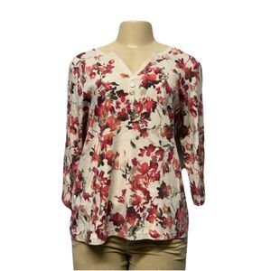 Karen Scott Red and Pink 3/4 Sleeve Blouse